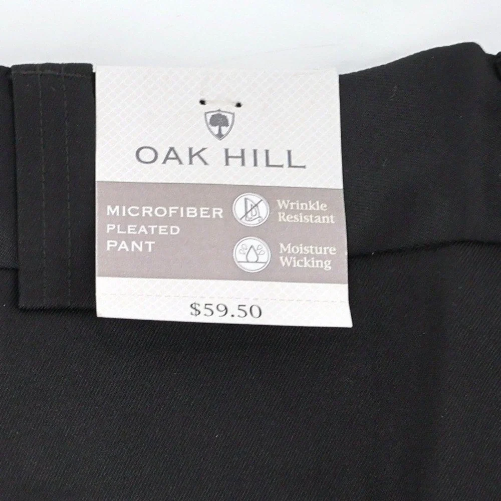 NEW Oak Hill Mens‎ Black Microfiber Pleated Dress Pants 46x28 Wrinkle Resistant